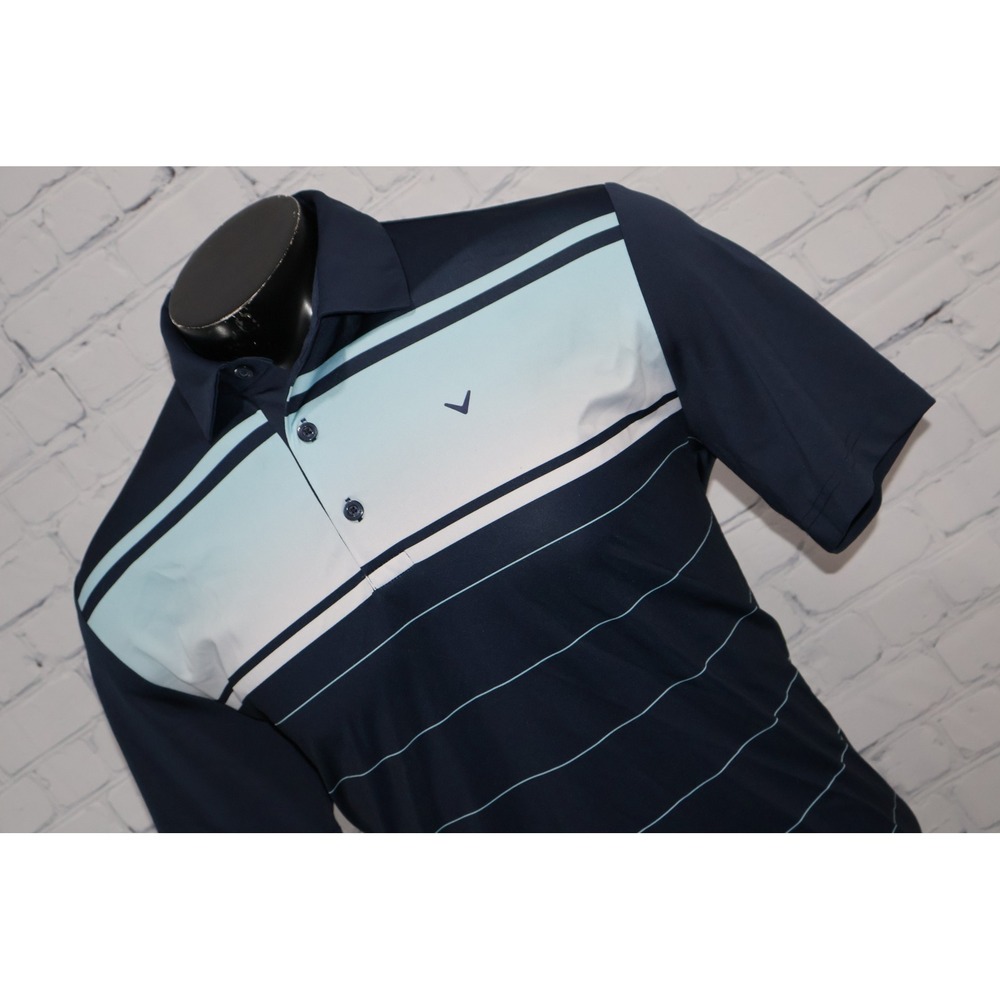 Callaway Golf Polo Shirt Mens Medium Navy Blue Opti-Dri Horizontal Stripe